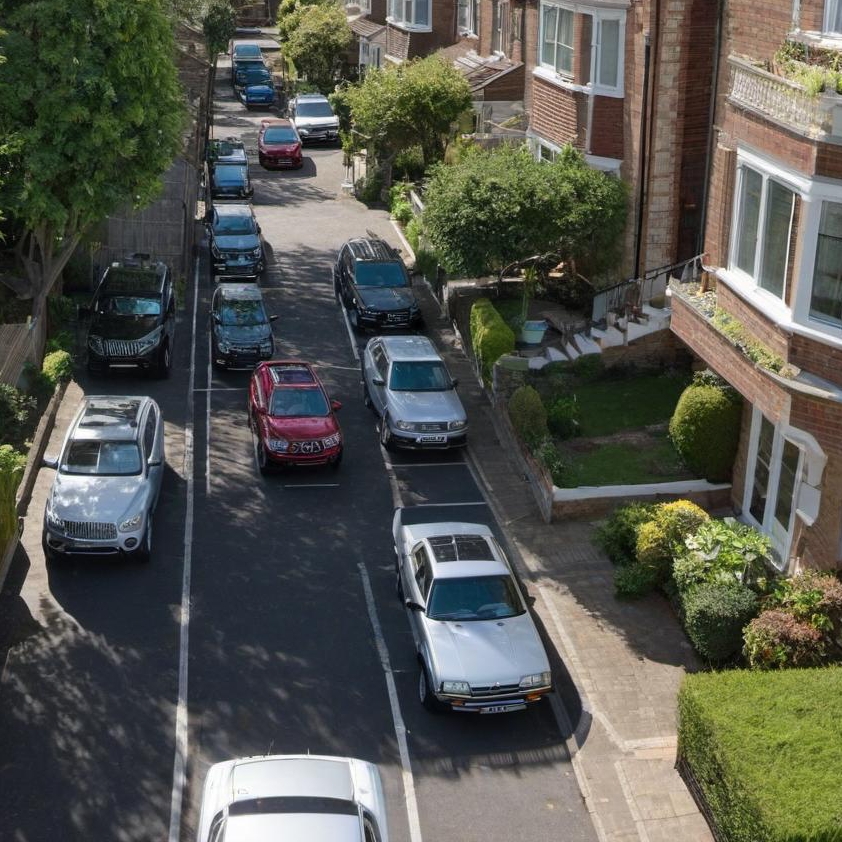 John arrives home, surprised to see so many cars parked on his street | Source: Midjourney